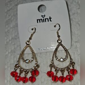 Gold Earrings with Red Accents